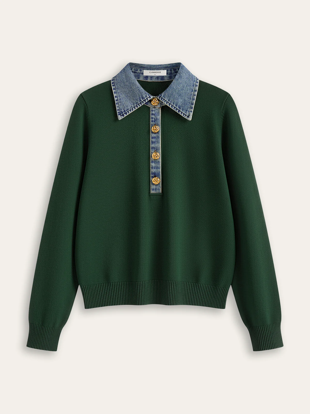 Denim Collar Wool Blend Knit Top