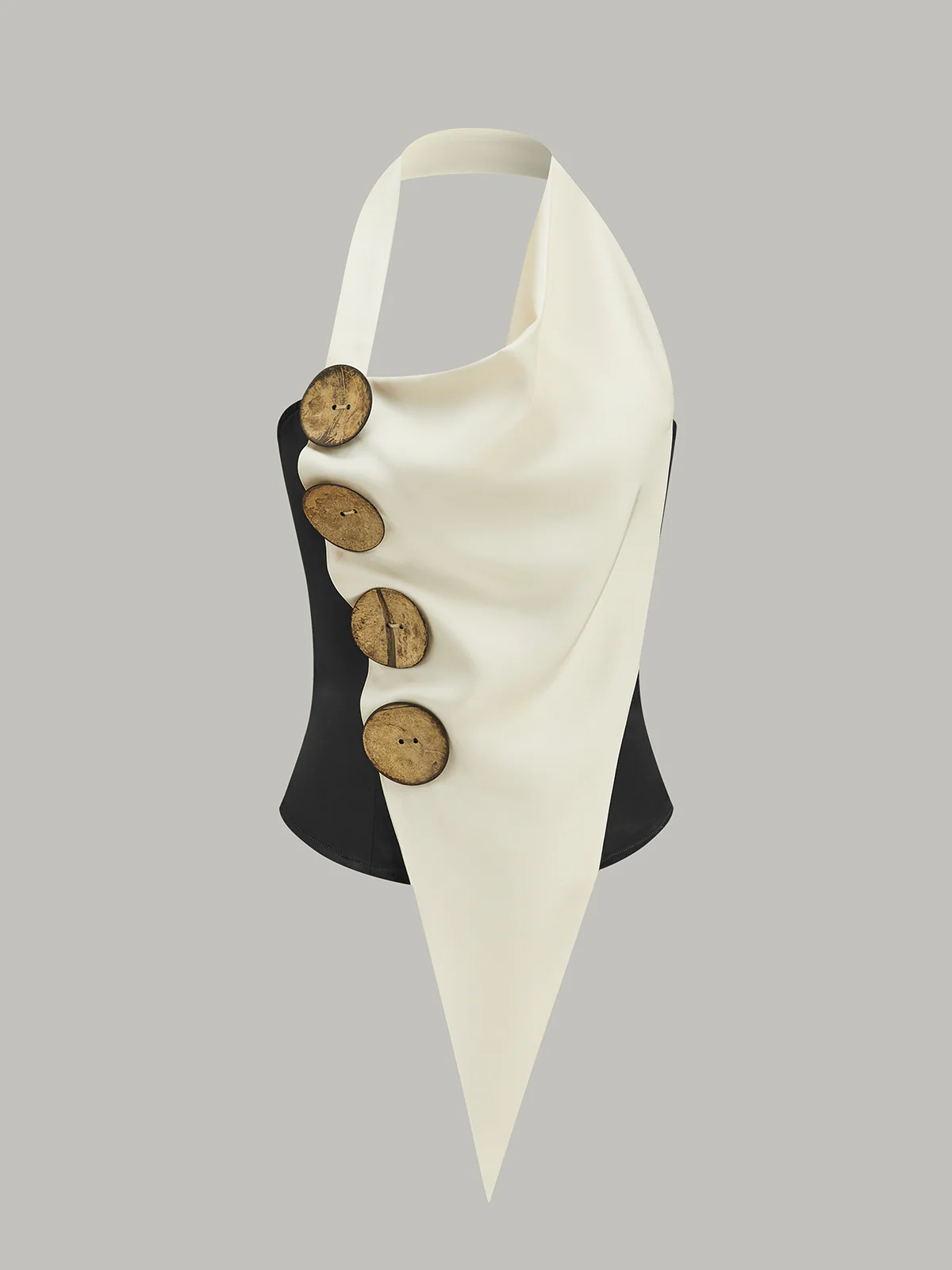 Asymmetrical Halter Top with Large Buttons