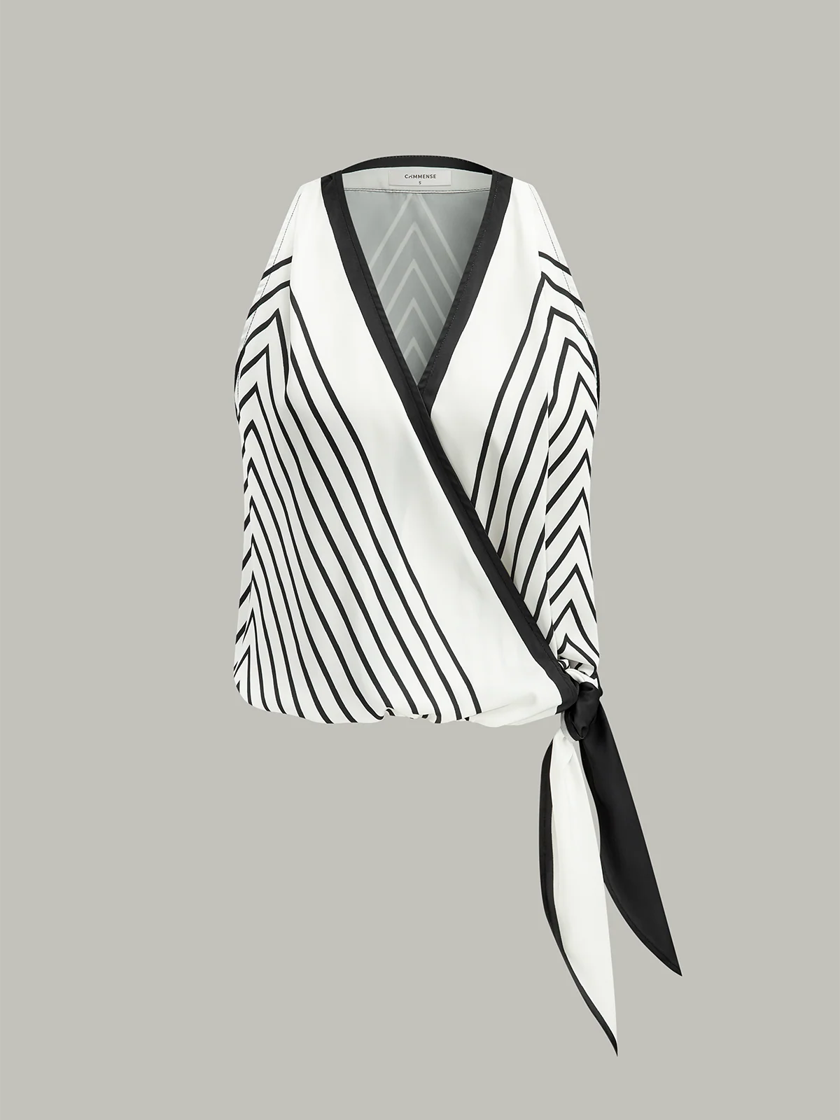 Semi-Sheer Striped Wrap-Front Knotted Top