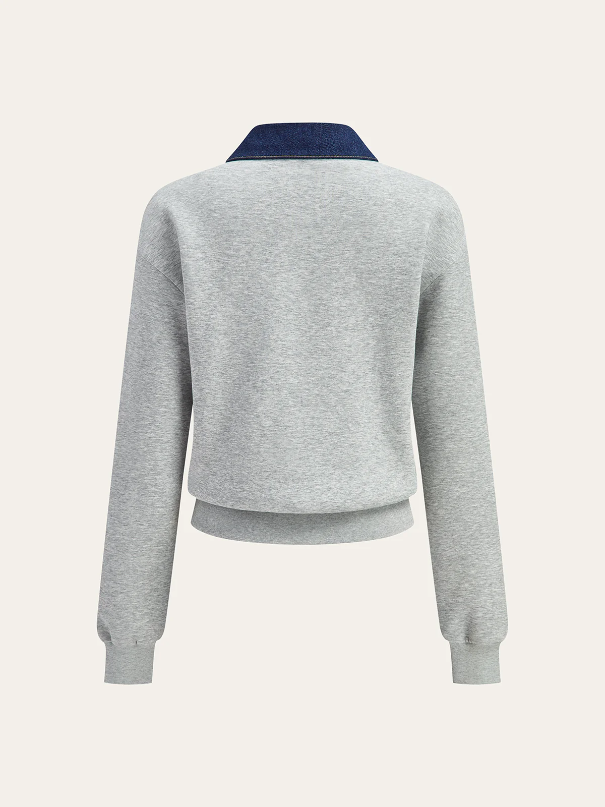 Denim Collar Metal Button Polo Sweatshirt