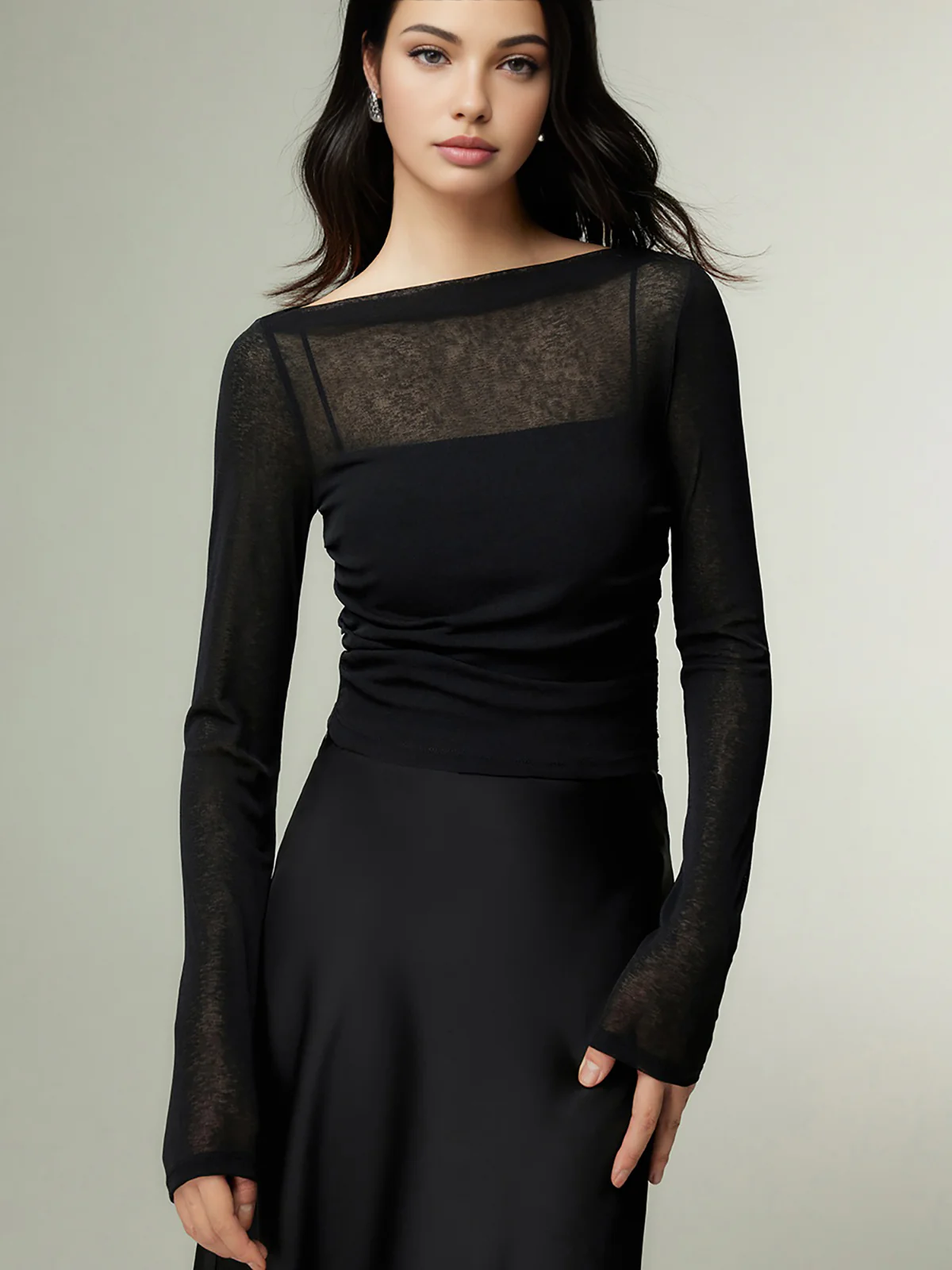 Straight Neck Sheer Panel Jersey Top