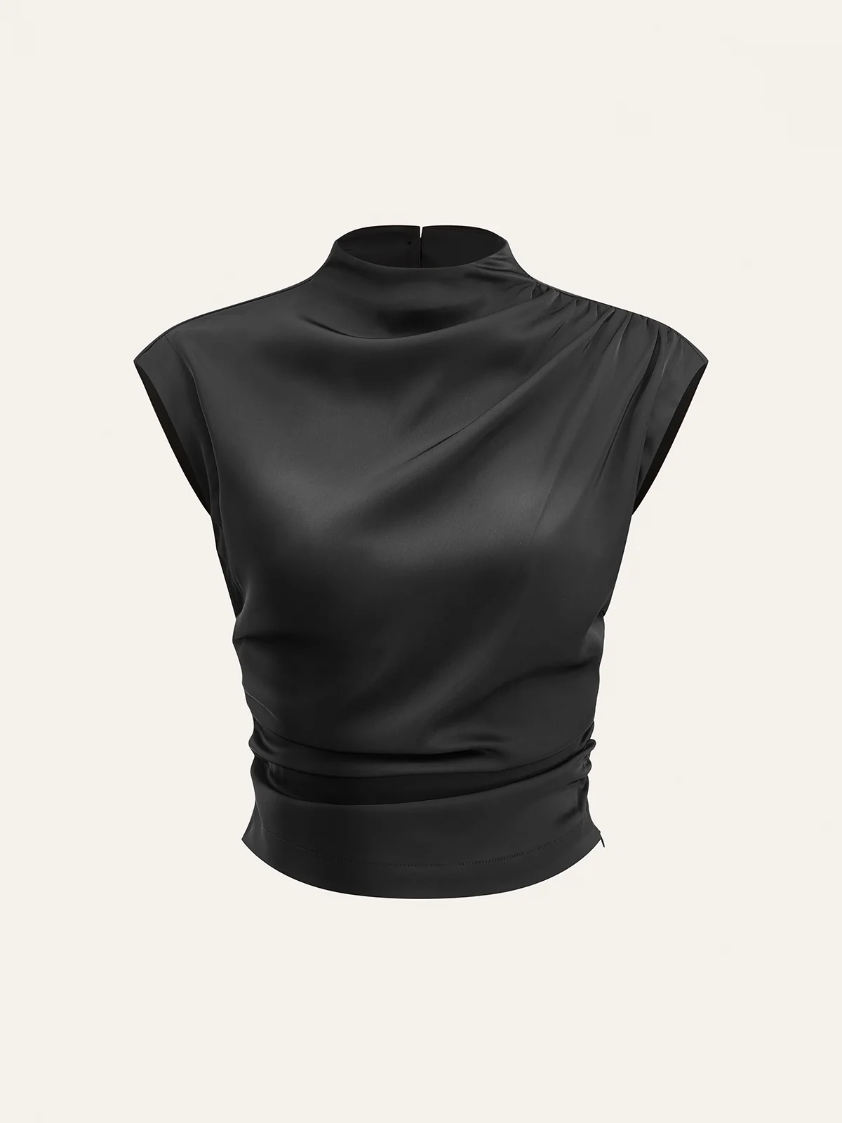 Mock Neck Cap Sleeve Ruched Top