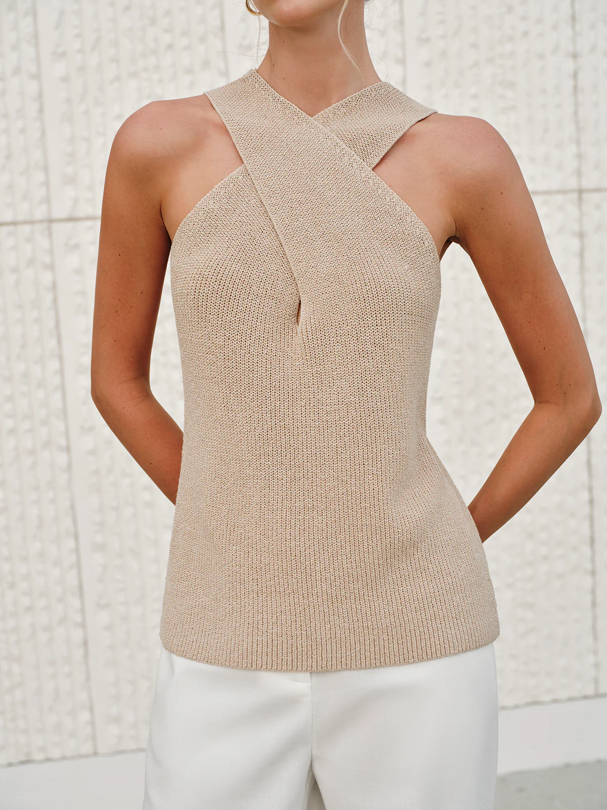 Halter Cross-Over Collar Tank Top