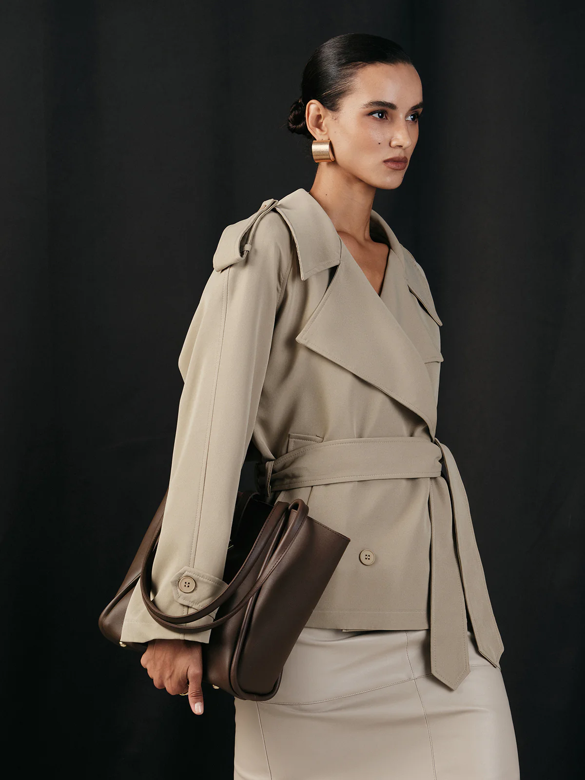 Wide Lapel Belted Trench Coat
