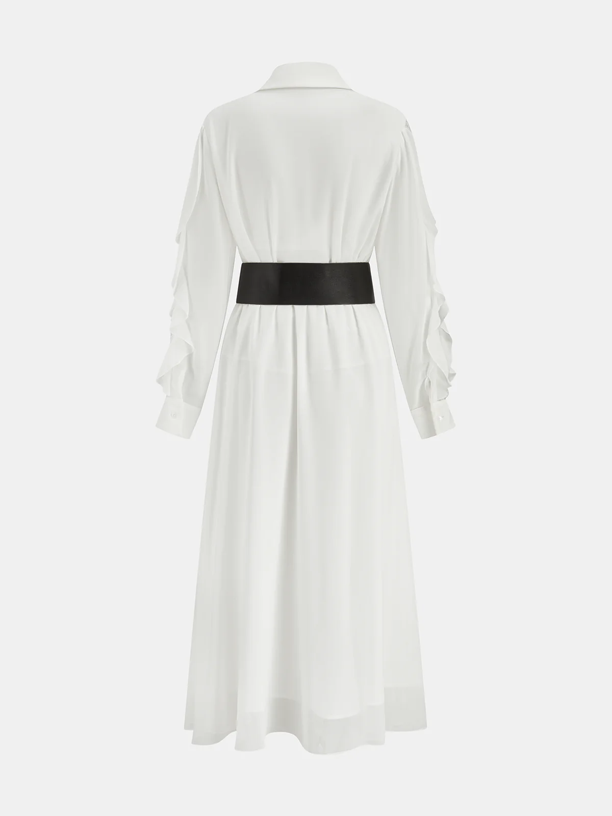 Ruffled Shirt and Midi Skirt Set with Belt