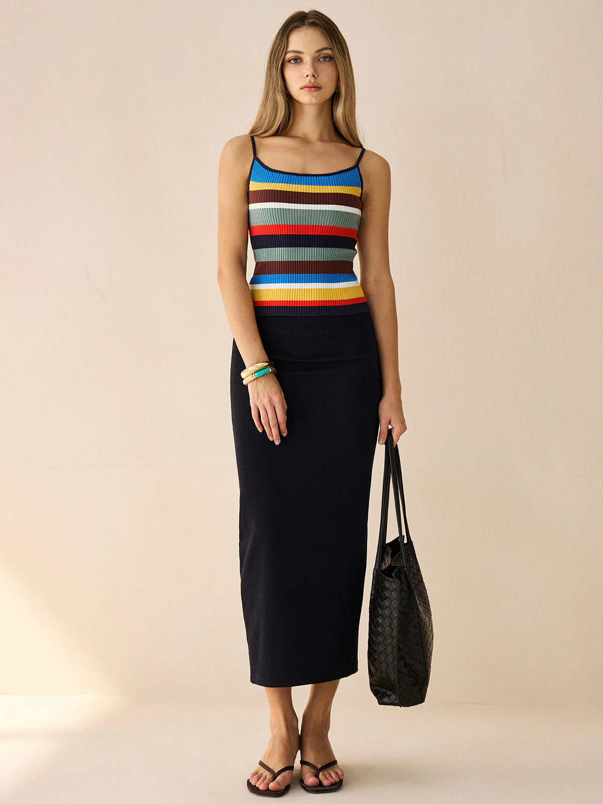 Colorful Striped Ribbed Knit Cami Top