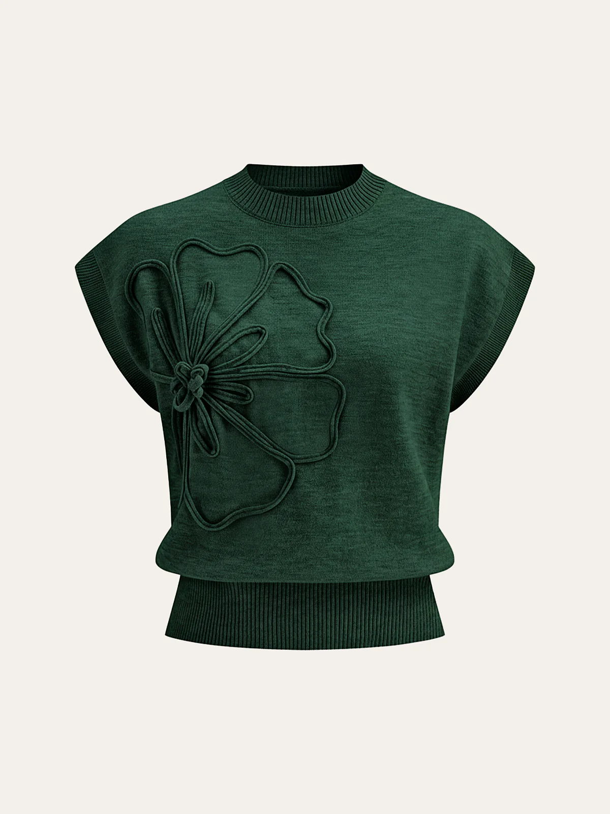 Flower Applique Cap Sleeve Knit Top