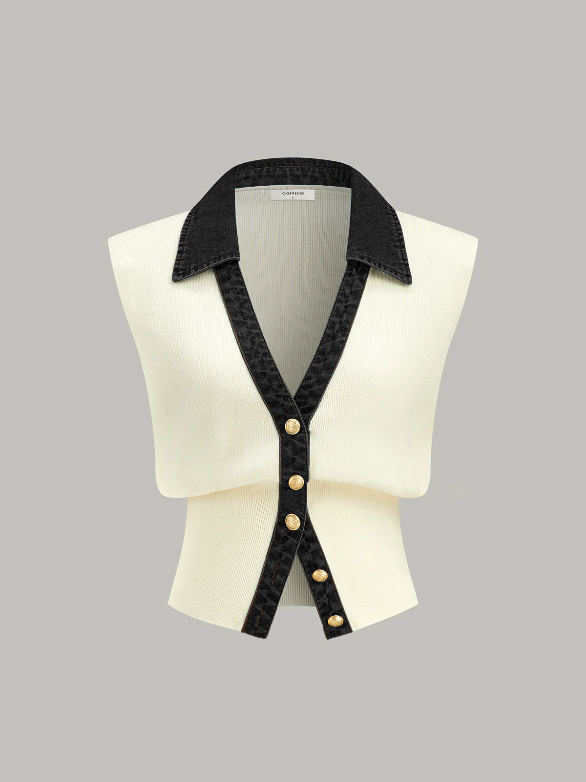 Denim Trim Metal Button Knit Vest