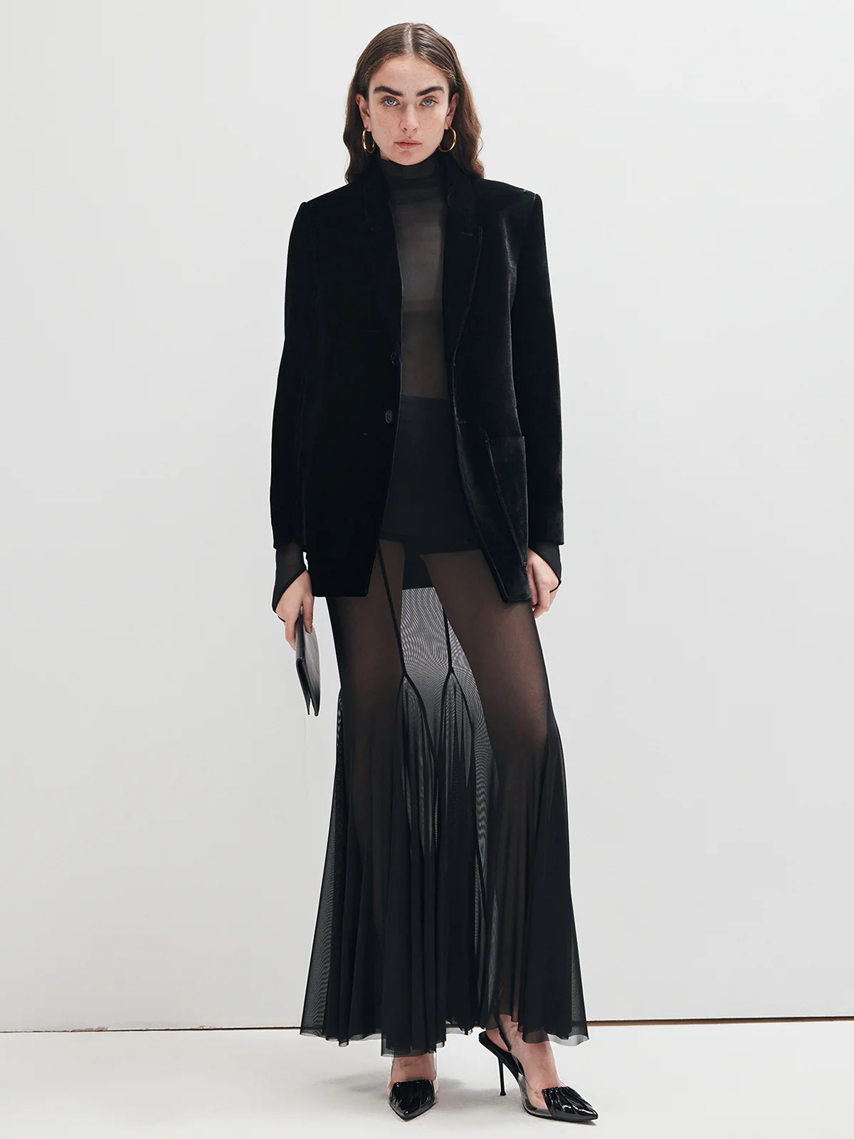 Mock Neck Sheer Mesh Thin T-Shirt