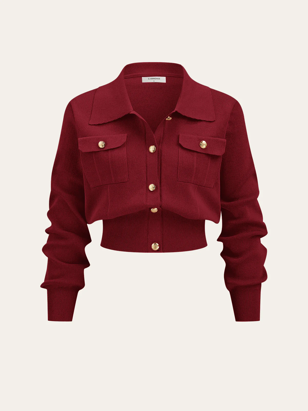 Metal Button Collared Cardigan and Midi Skirt Set