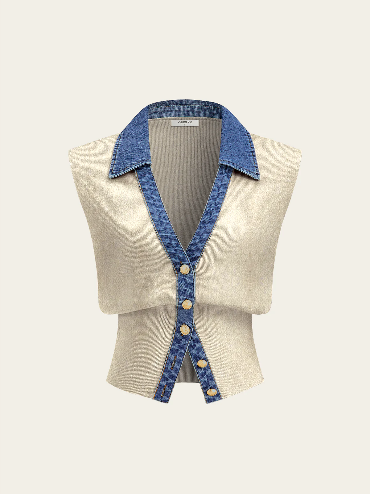 Denim Trim Metal Button Knit Vest