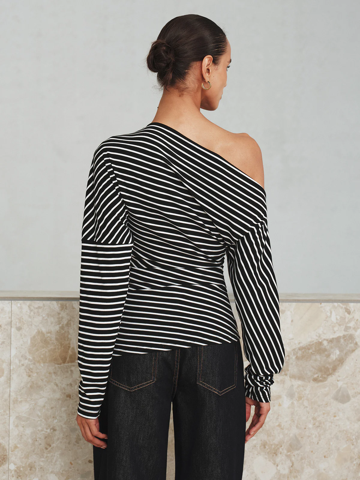 Striped Asymmetric One-Shoulder T-Shirt