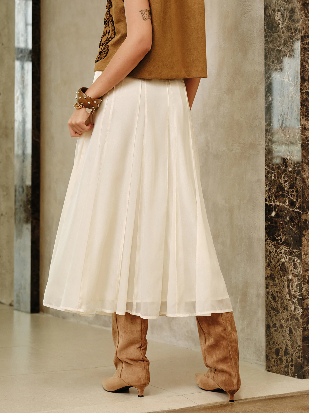 Semi-Sheer Chiffon Mid-Waist Maxi Skirt