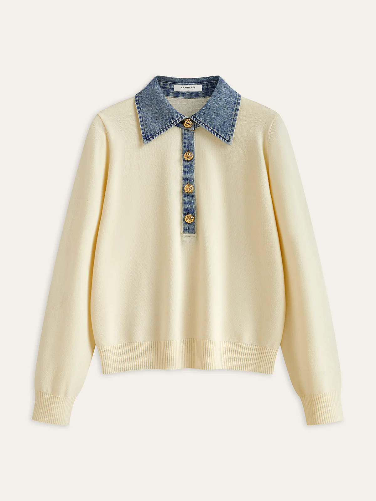 Denim Collar Wool Blend Knit Top