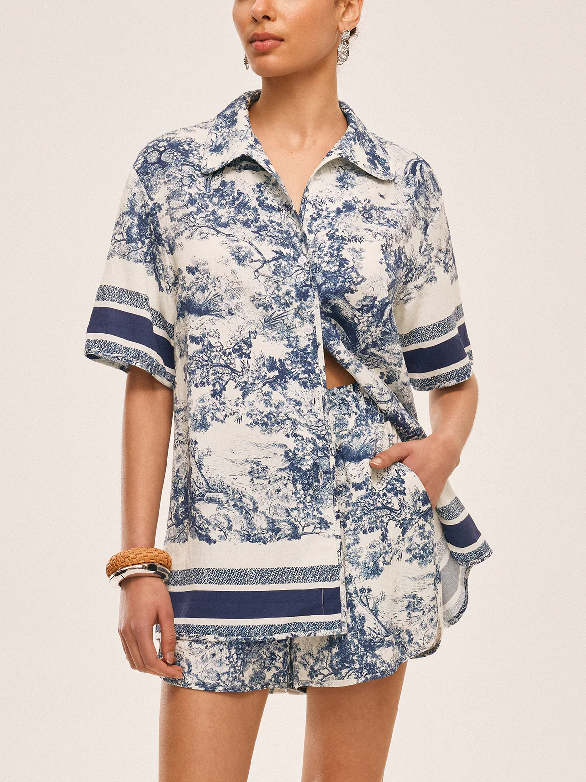 Printed Contrast Trim Shorts Sets