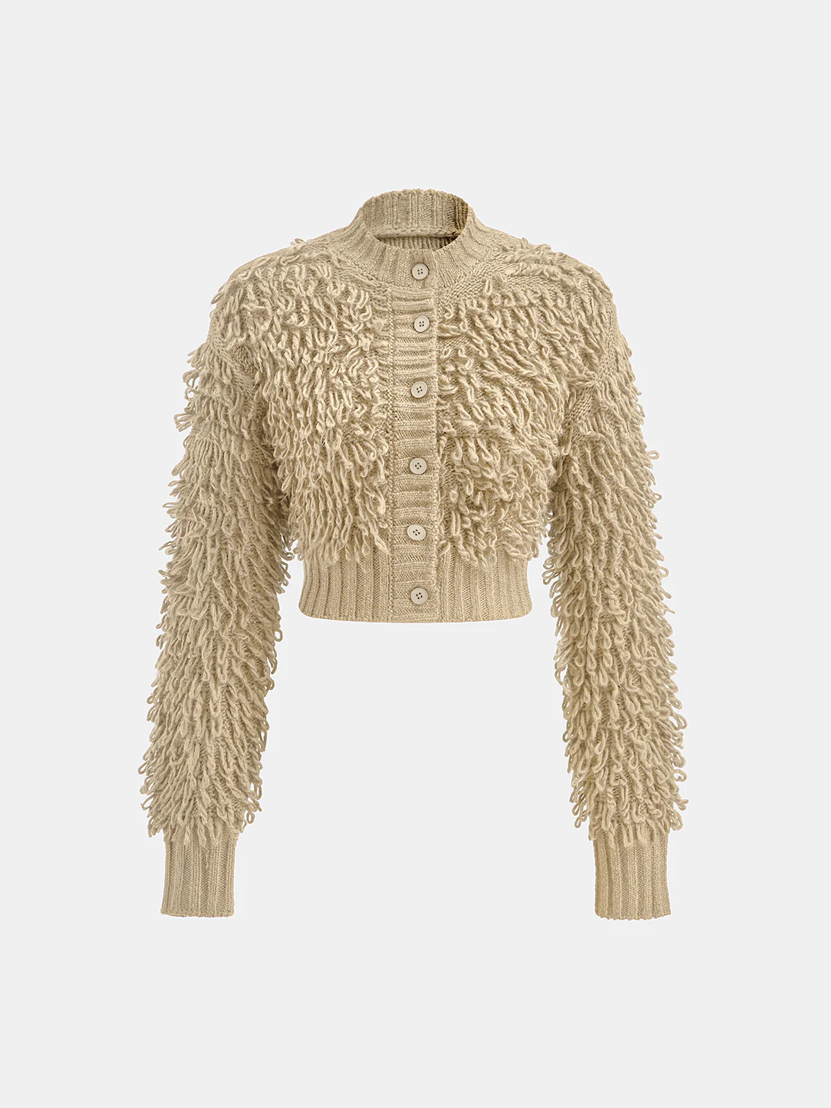 Textured Fringe Buttoned Knit Top