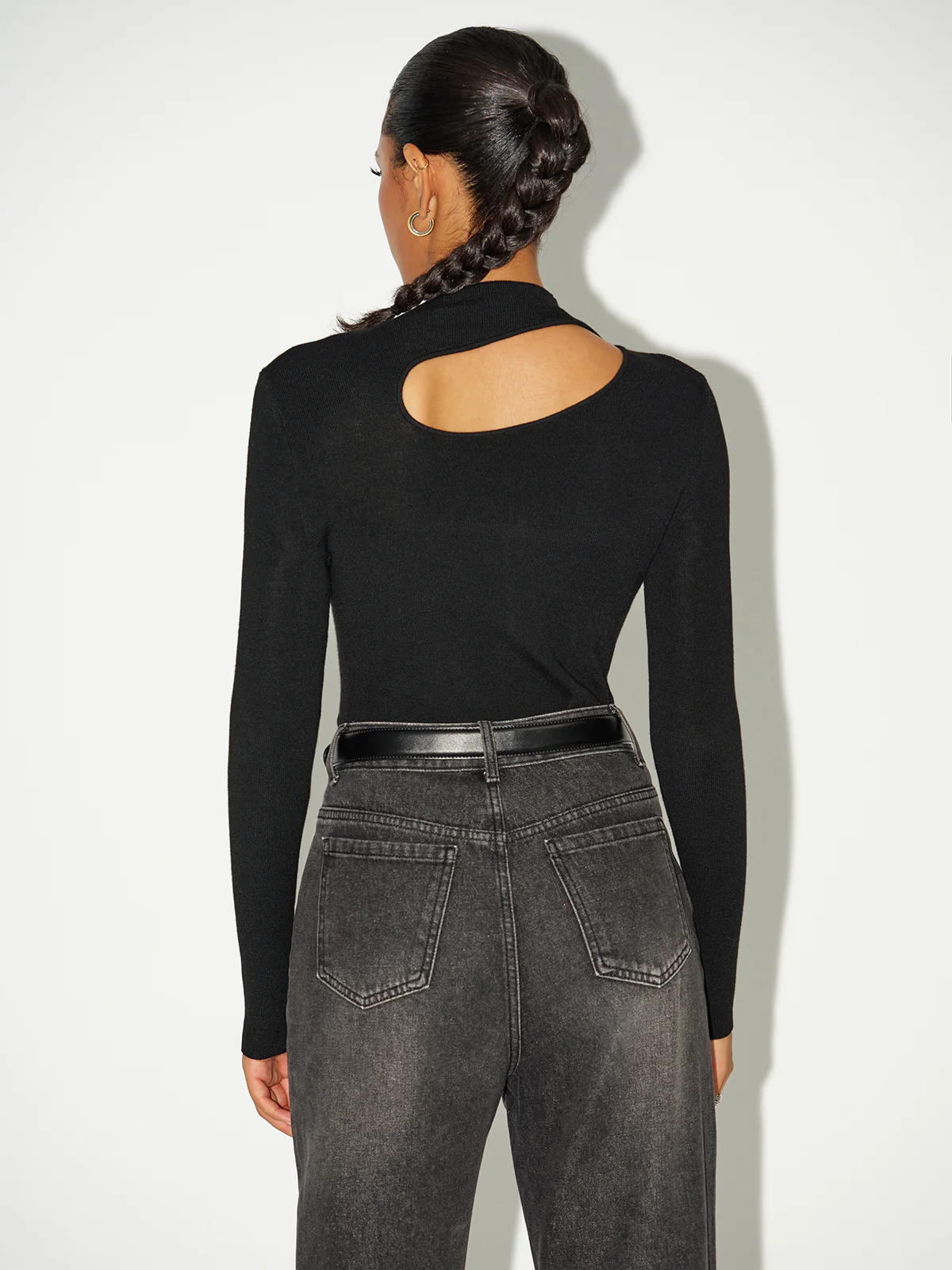 Cut-Out Long-Sleeve Knit Top