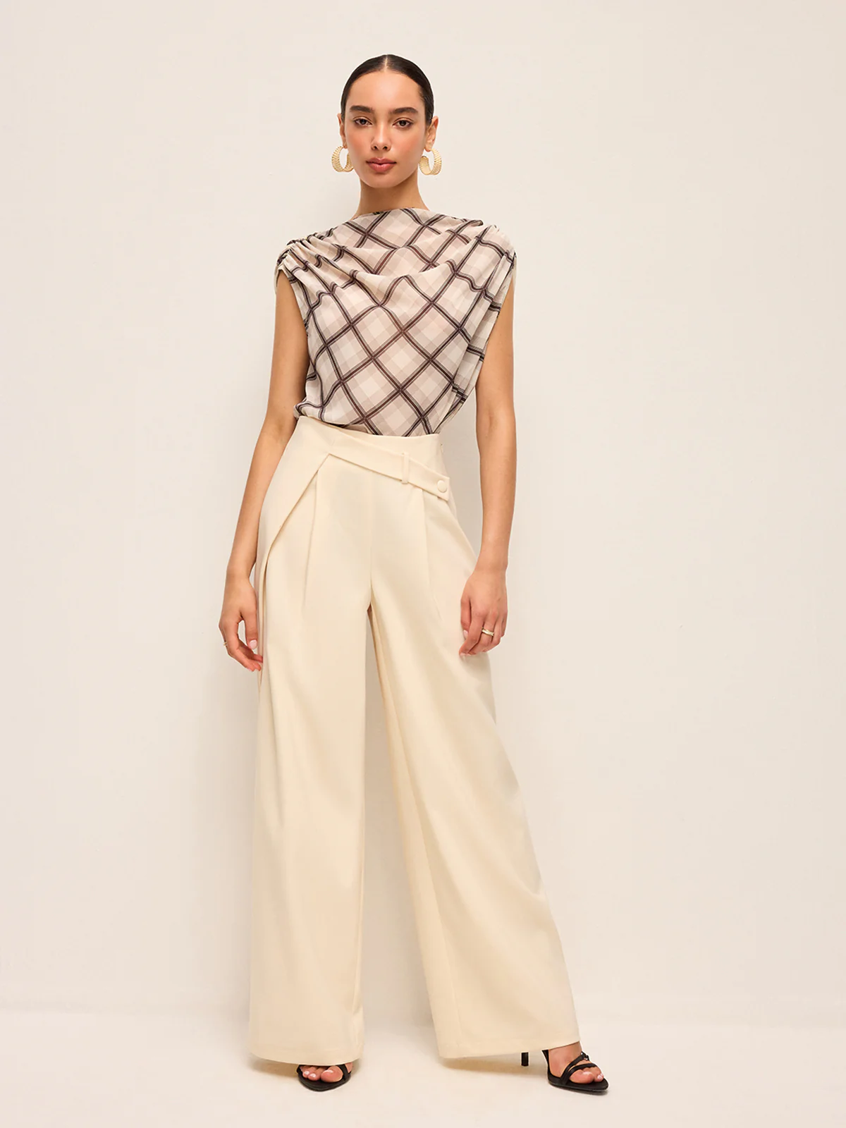 Mid-Waisted Wide-Leg Pants With Belted Detail