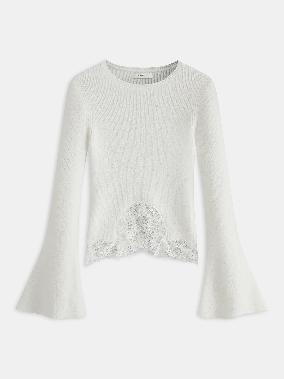Lace Hem Bell Sleeve Wool Blend Knit Top
