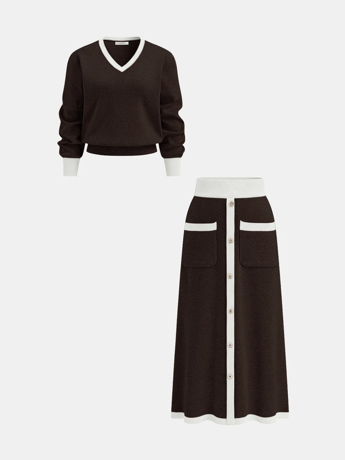 Contrast Trim Knit Top and Midi Skirt Set