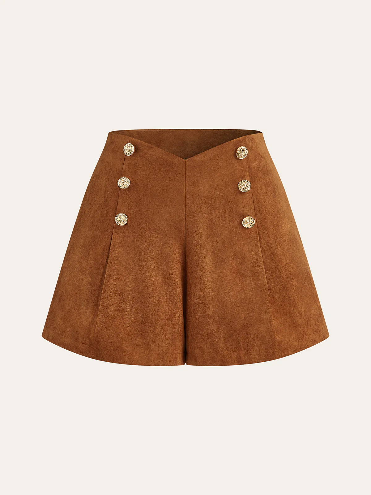 Embellished Button Suede Effect High-Waisted Shorts