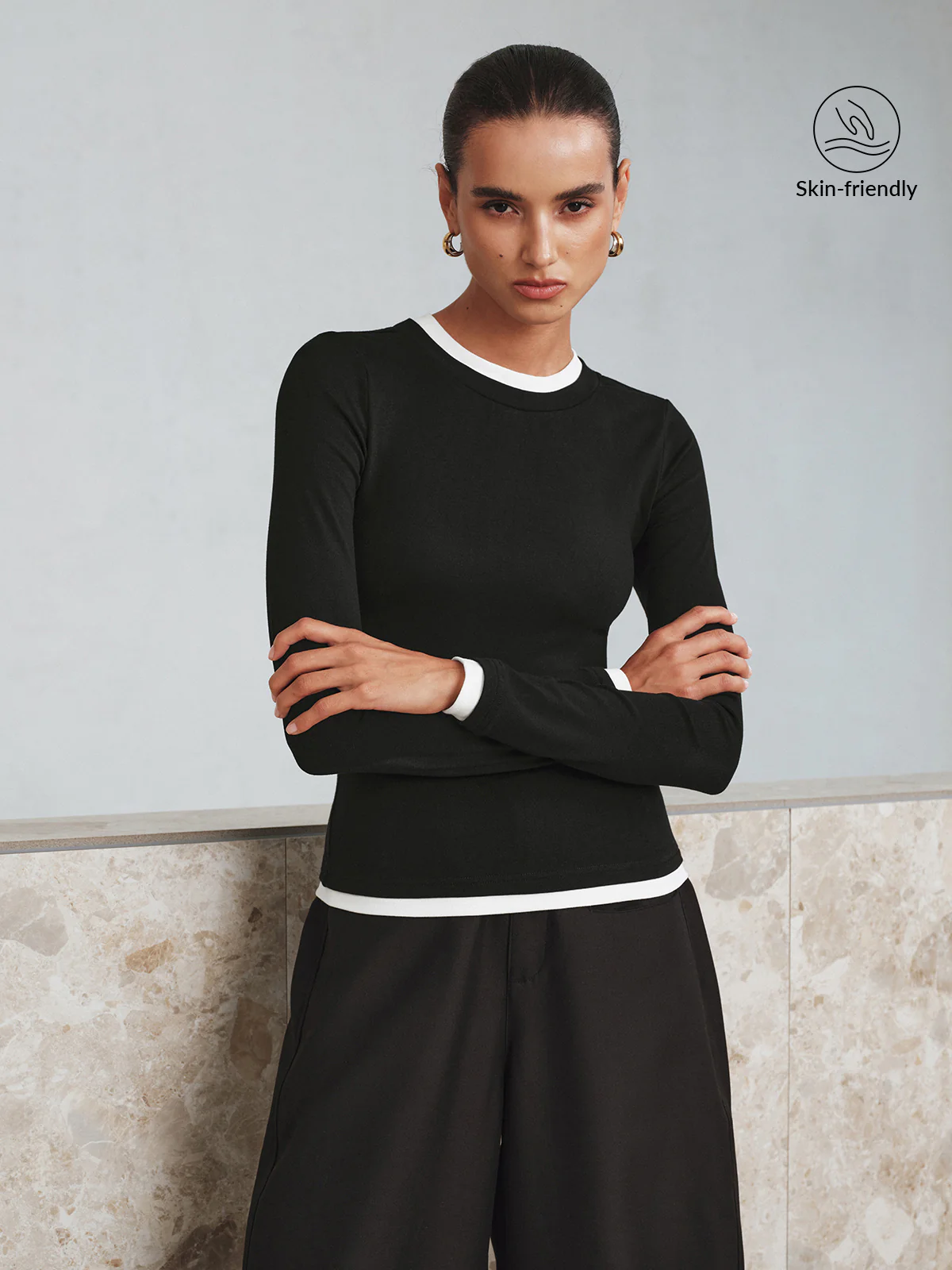 Contrast Trim Long Sleeve T-Shirt