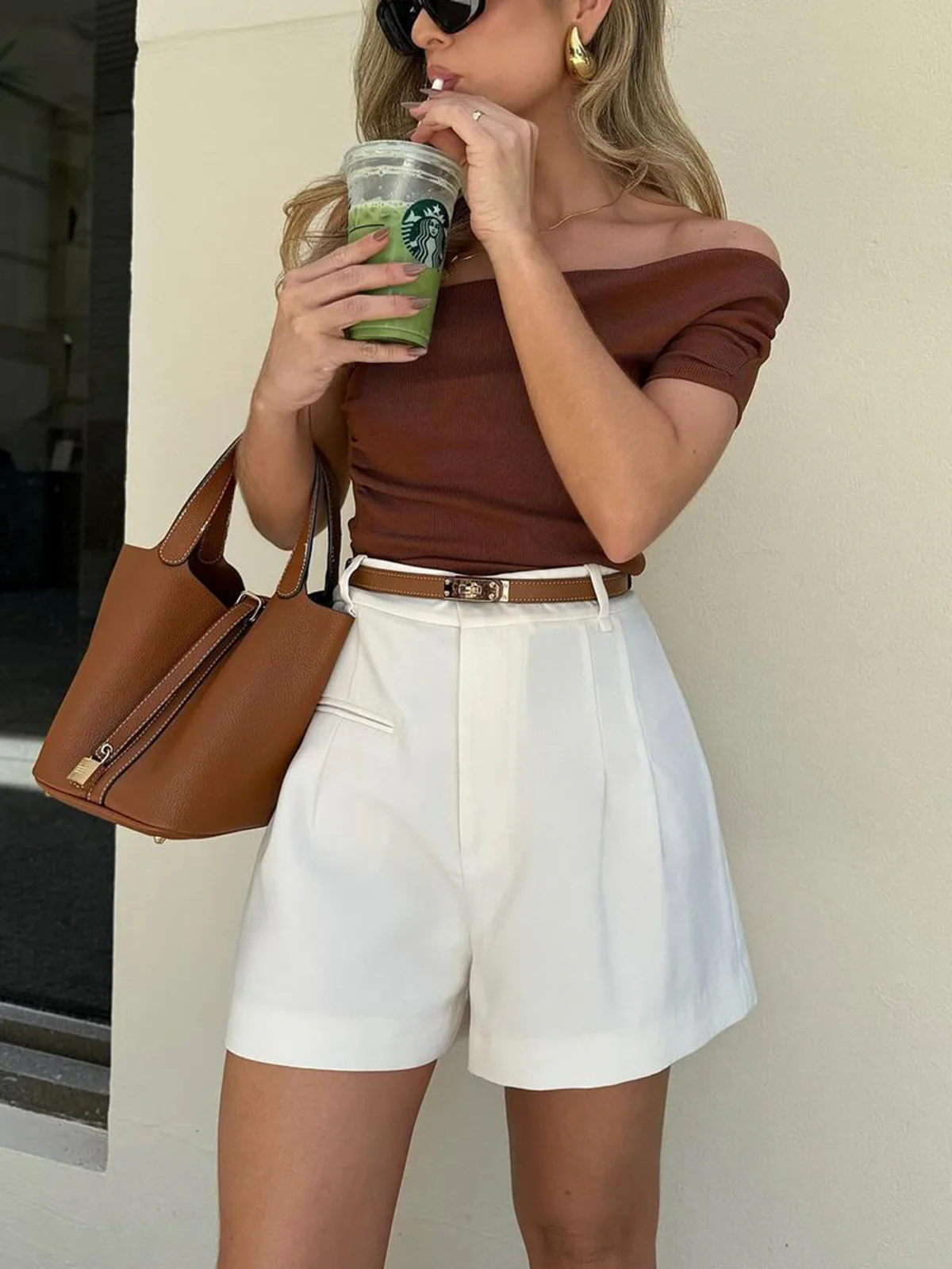 Semi-Sheer Mid-Waist Shorts Without Belt