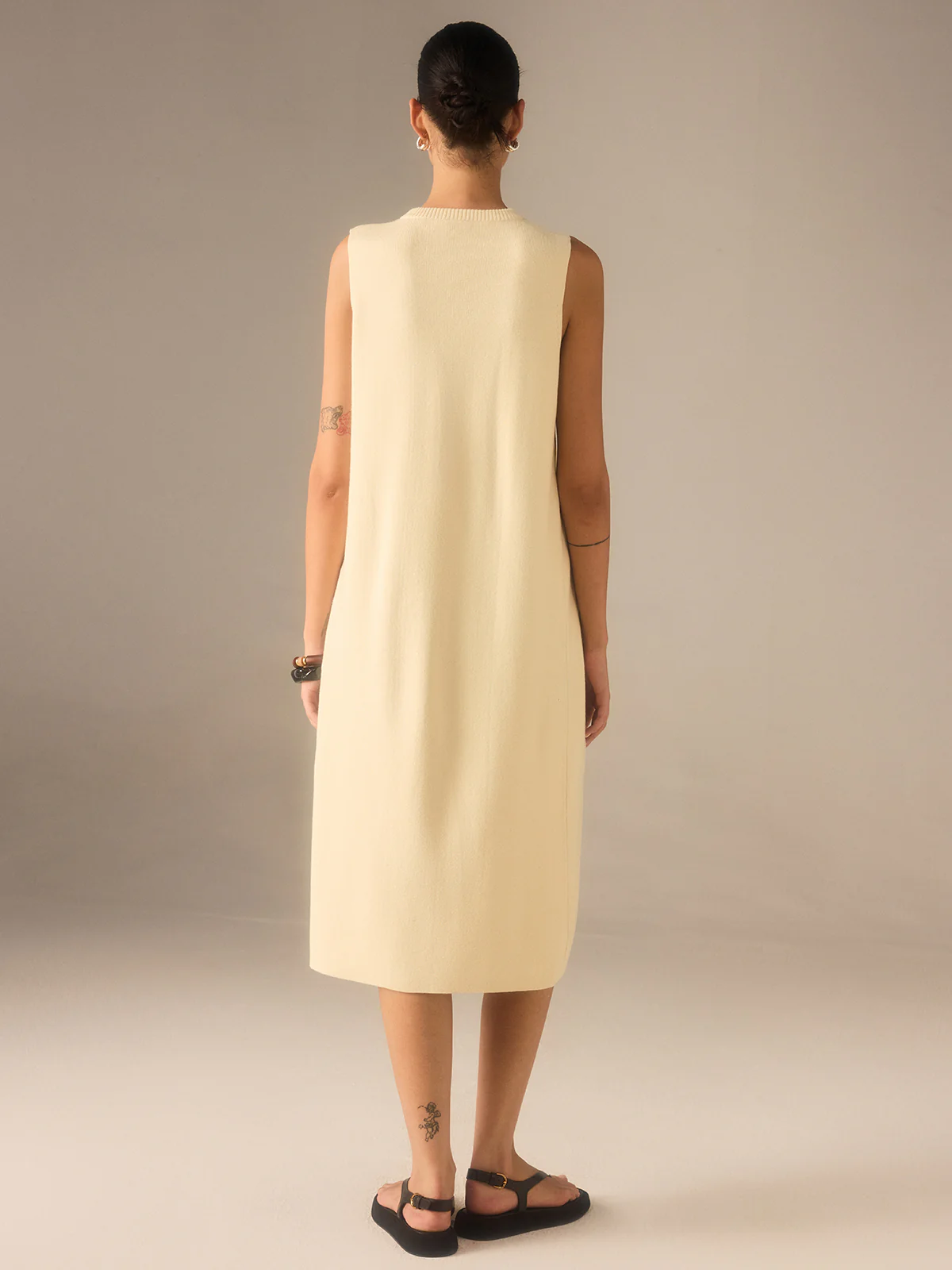 Sleeveless Knit Midi Top with Metal Button Front