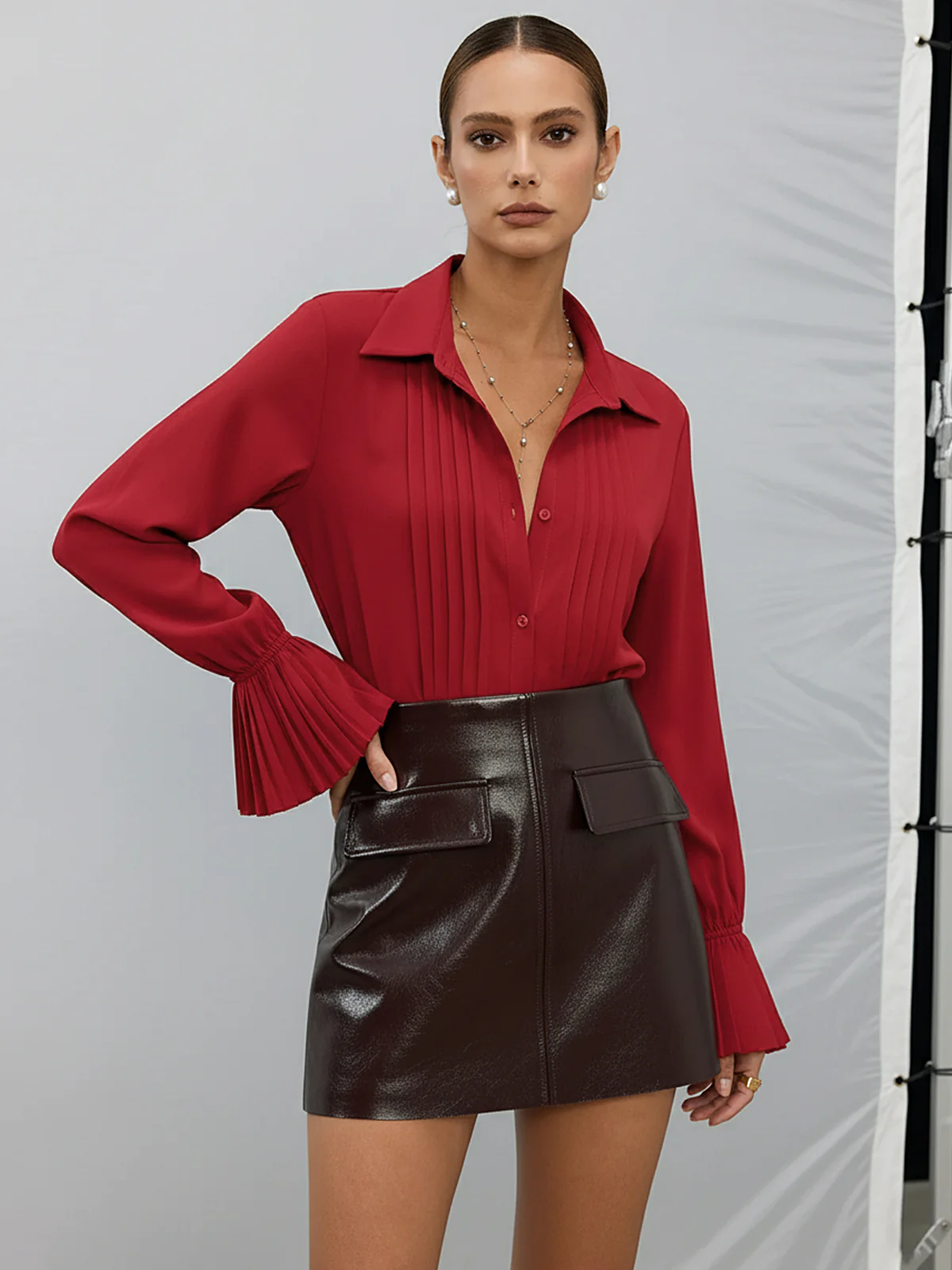 Pleated Bell Sleeve Shirt