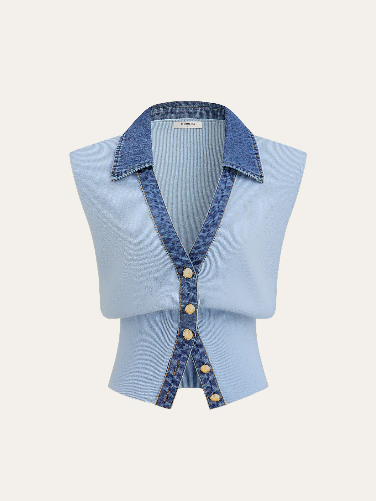 Denim Trim Metal Button Knit Vest