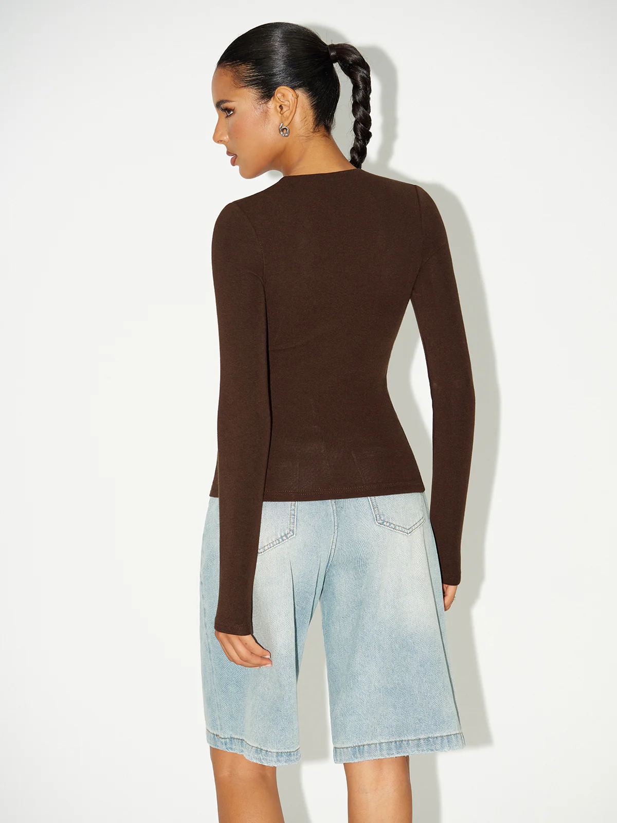 Bra-Free V-Neck Long-Sleeve Top