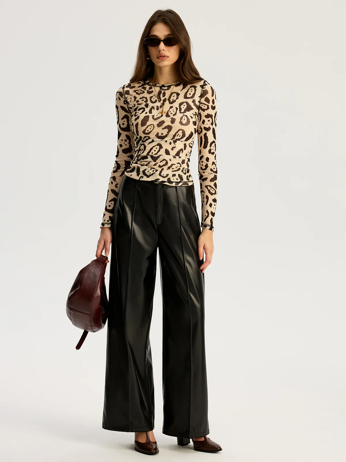 Leopard Print Mesh Long Sleeve Top