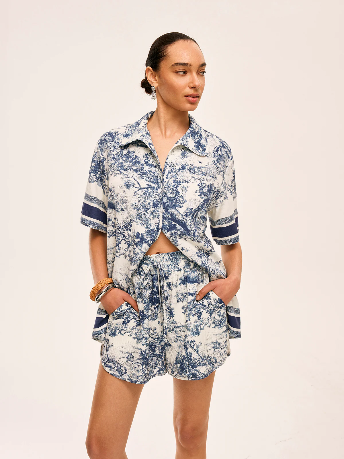 Printed Contrast Trim Shorts Sets