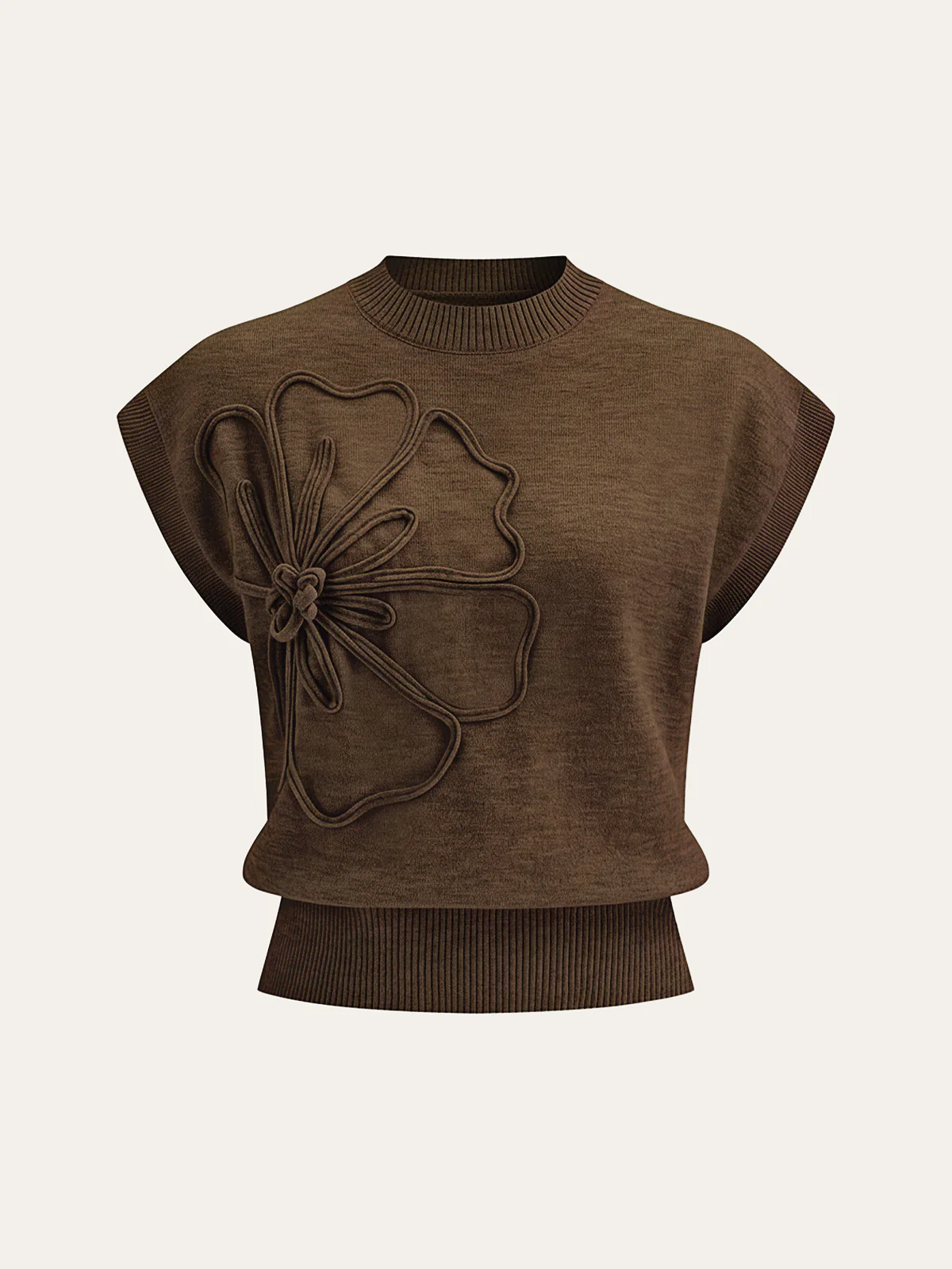 Flower Applique Cap Sleeve Knit Top