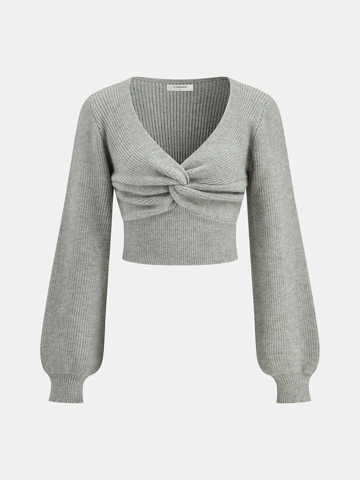 Twist Front Long Sleeve Cropped Knit Top