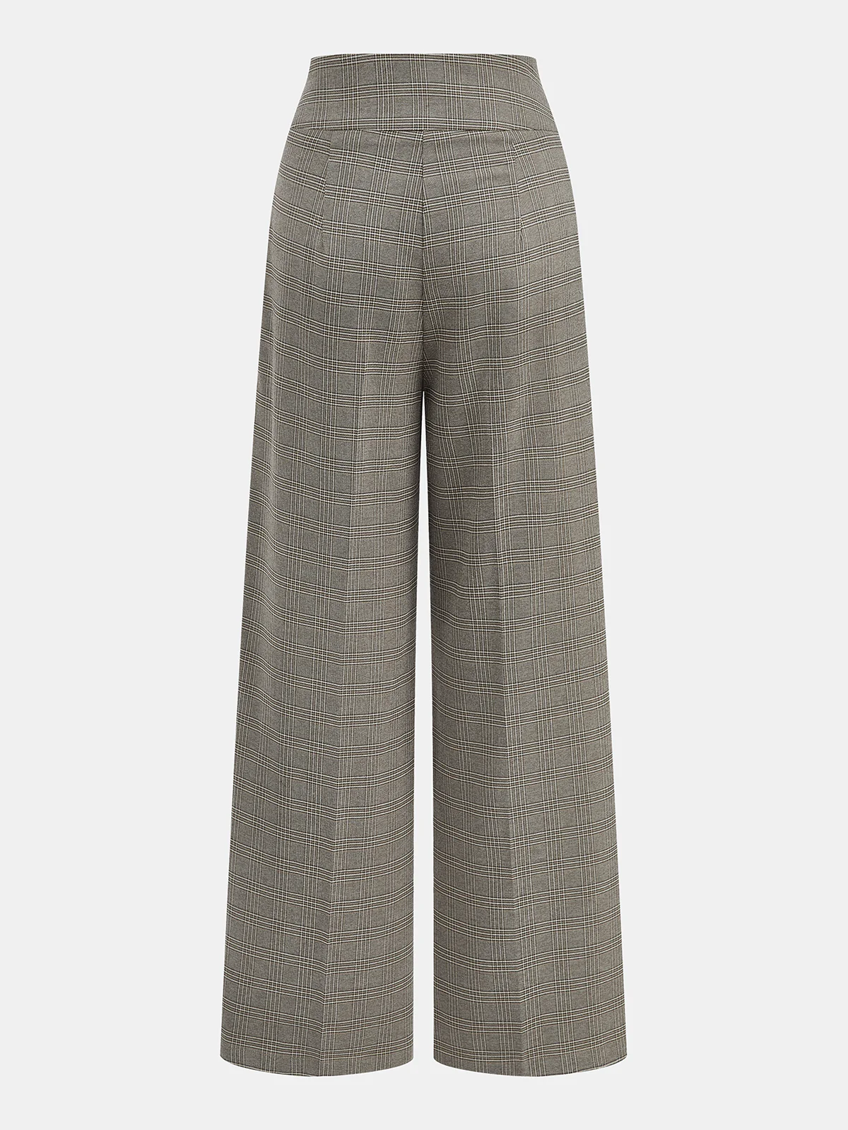 High-Waist Button Detail Plaid Wide-Leg Pants