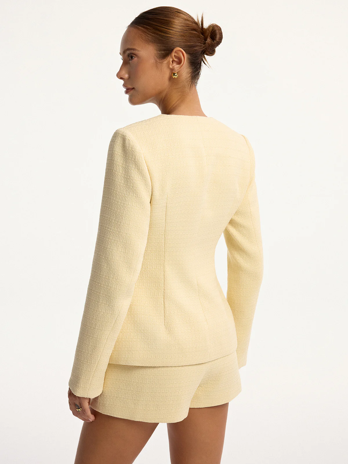 Metal Button Tweed Top and Shorts Set