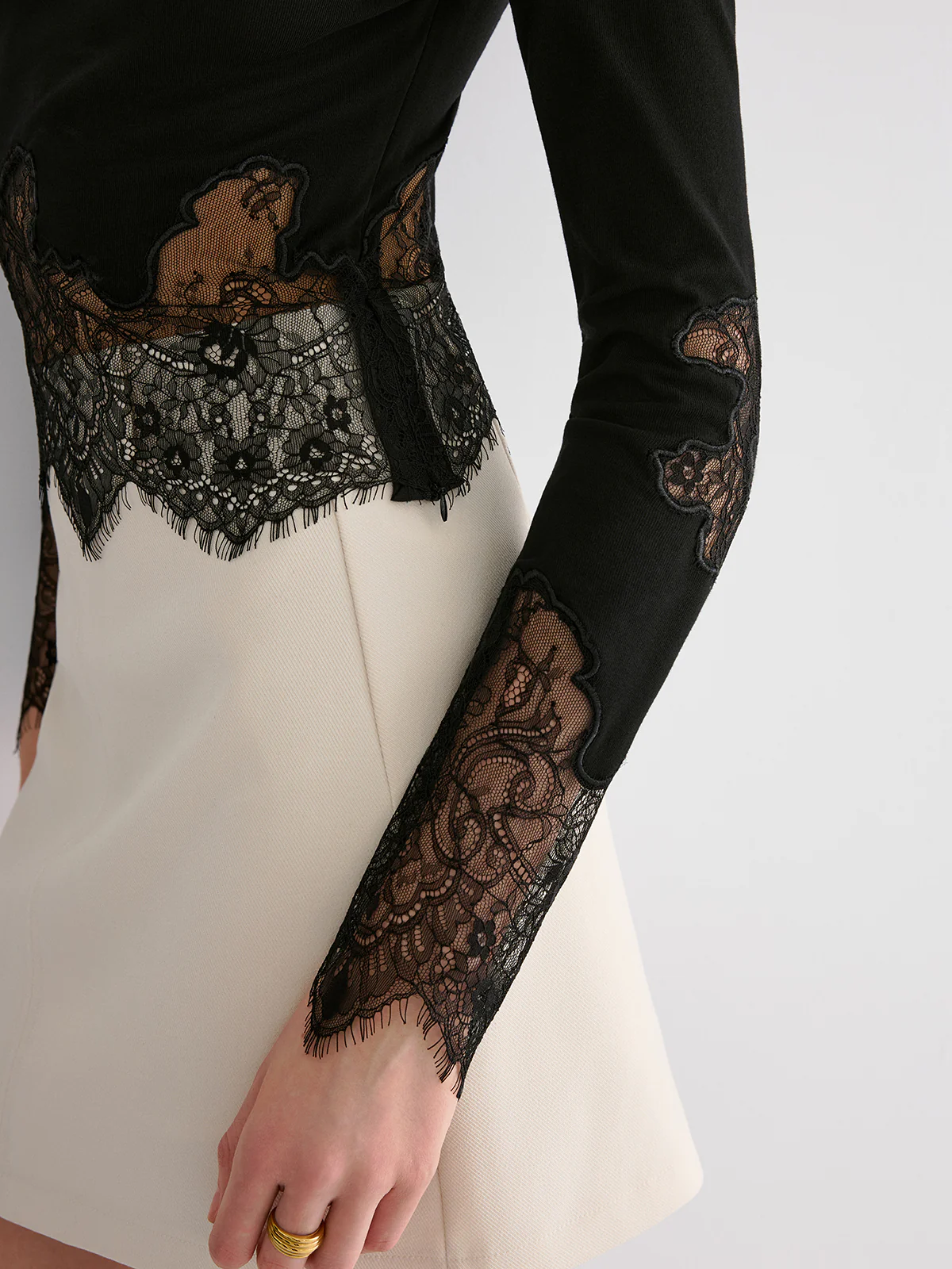 Lace Hem Long Sleeve Top