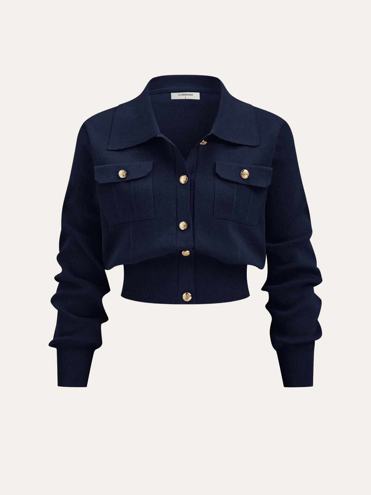 Metal Button Collared Cardigan and Midi Skirt Set