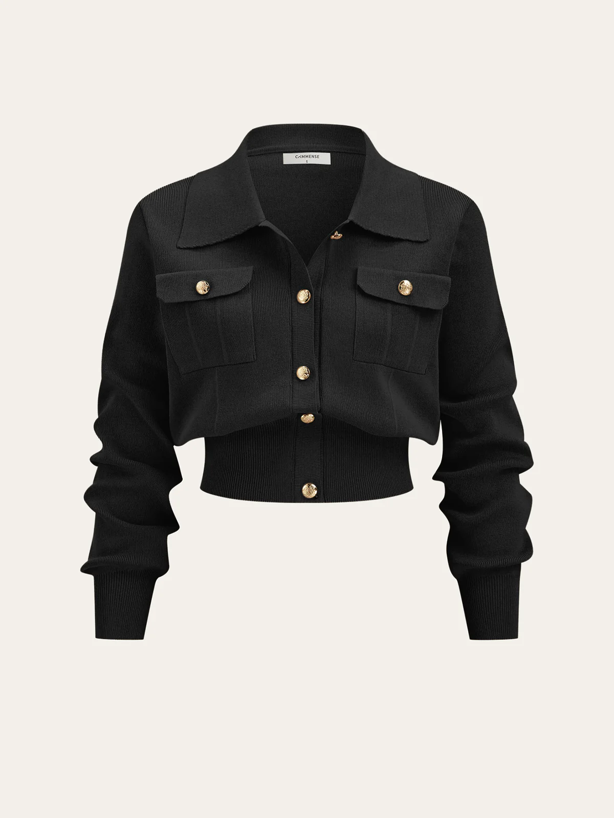 Metal Button Collared Cardigan and Midi Skirt Set