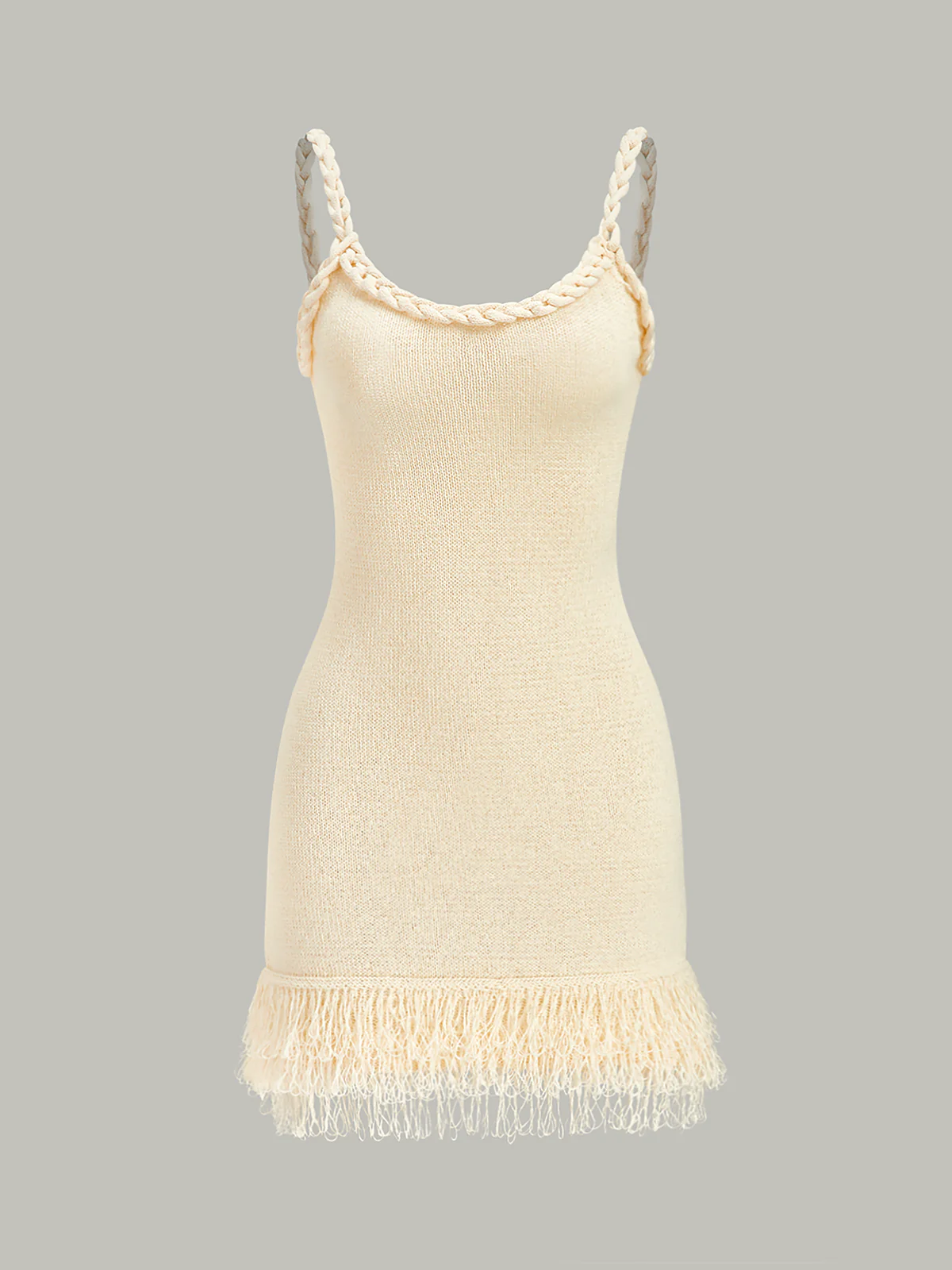 Braided Rope Strap Fringe Hem Sweater Dress