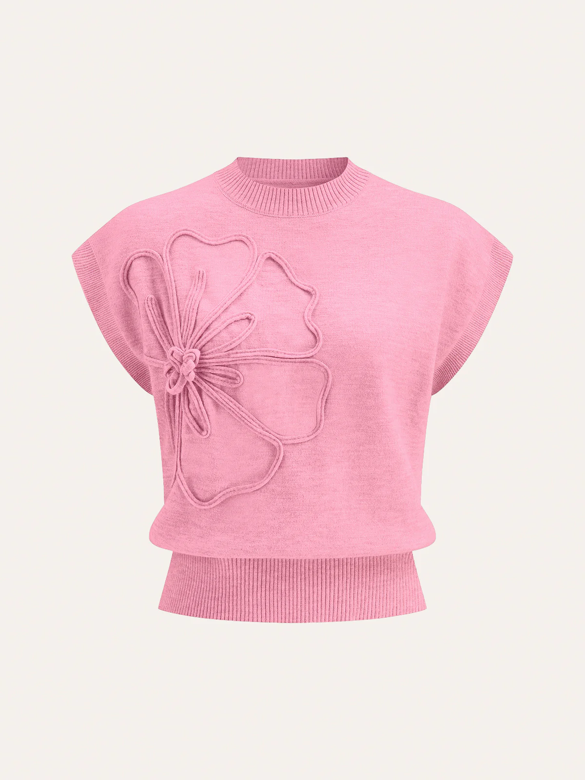 Flower Applique Cap Sleeve Knit Top