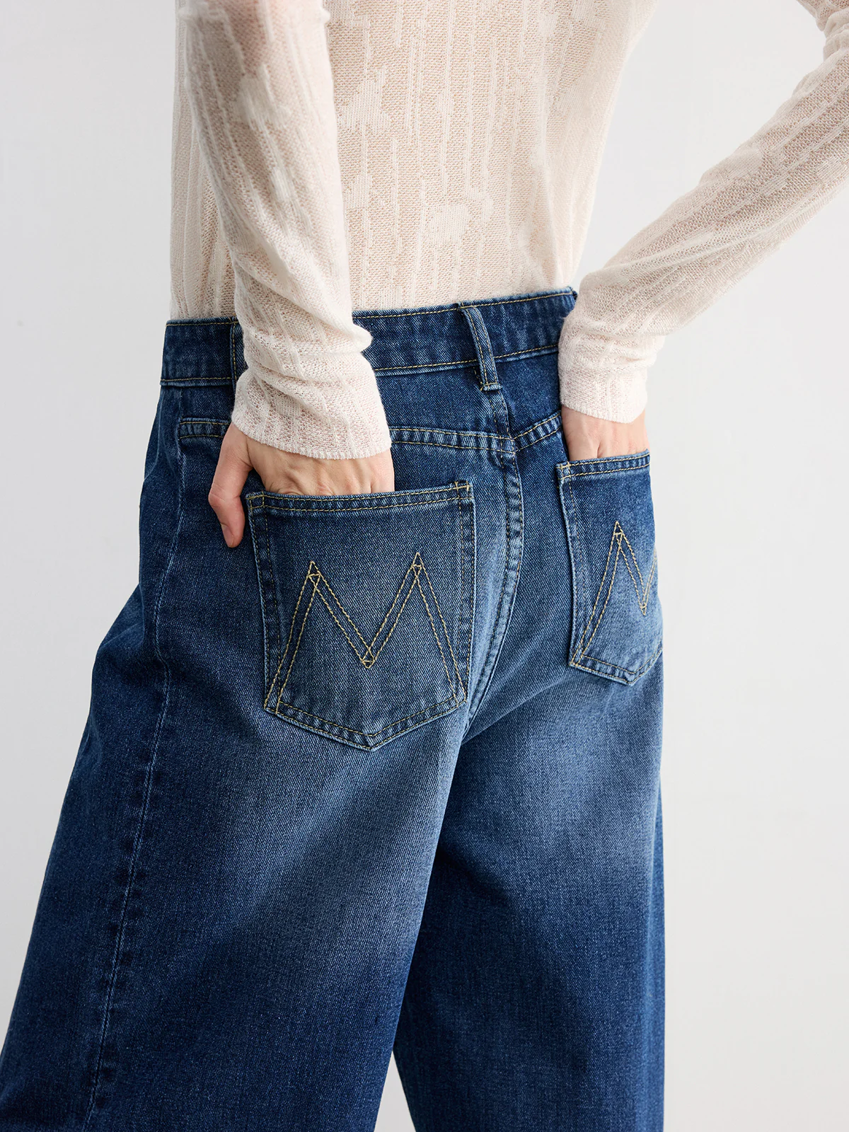 Frayed Cuffed Denim Wide-Leg Jeans
