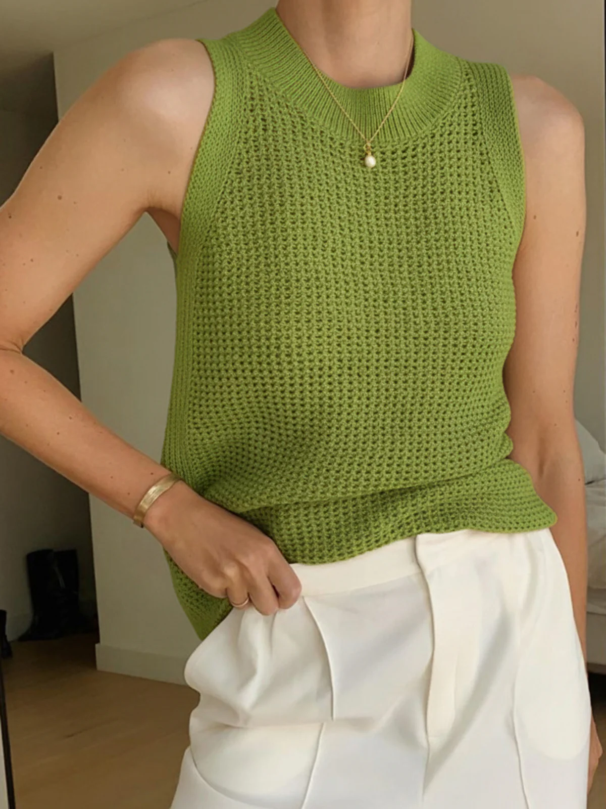 Knit Hollow Solid Tank Top