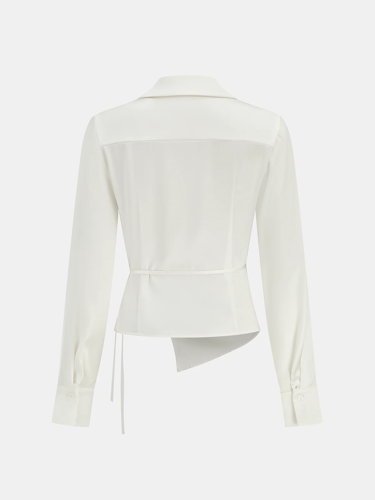 Lapel Collar Tie Satin Wrap Shirt