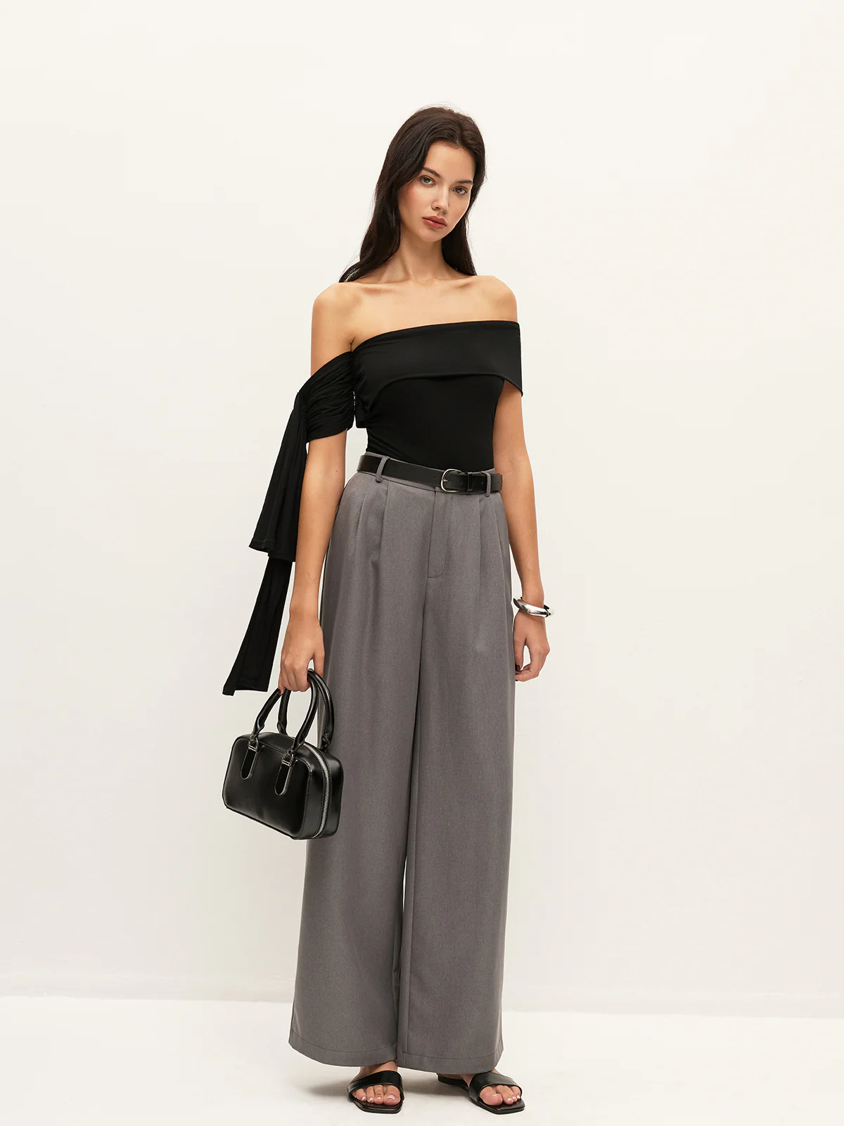 Asymmetrical Off-Shoulder Top With Side Tie