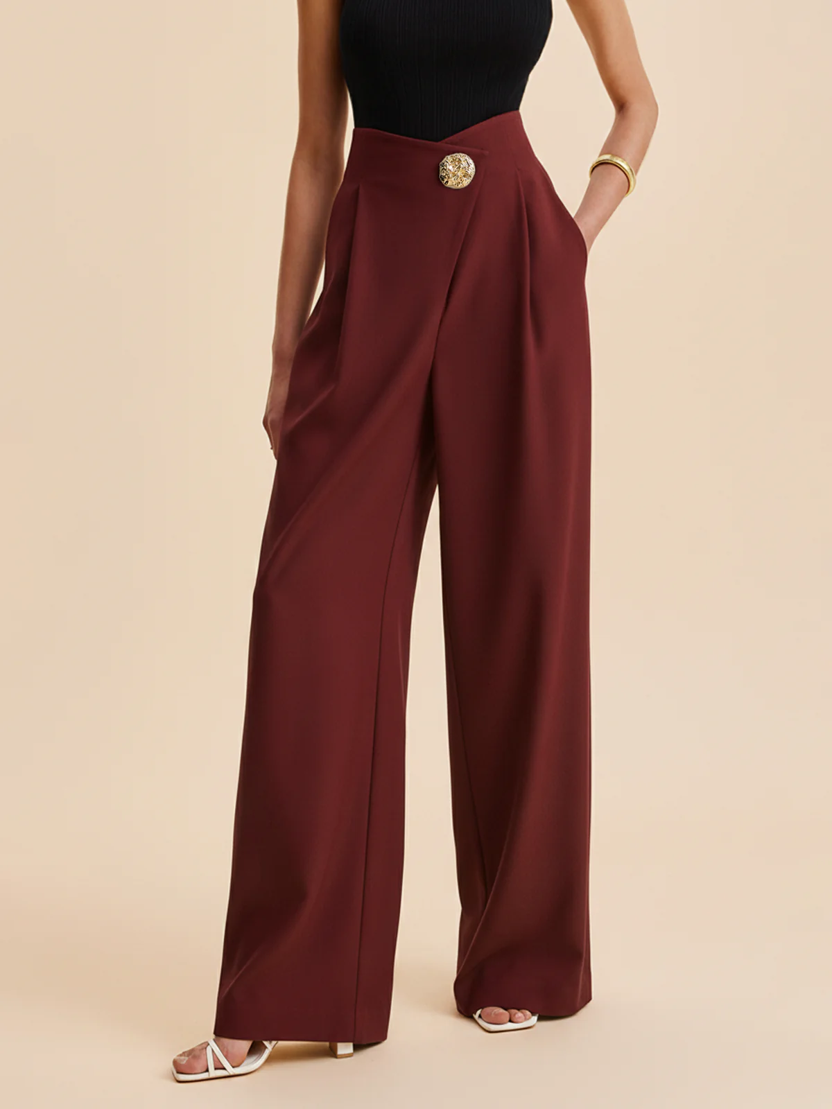 Embellished High-Waist Wide-Leg Pants