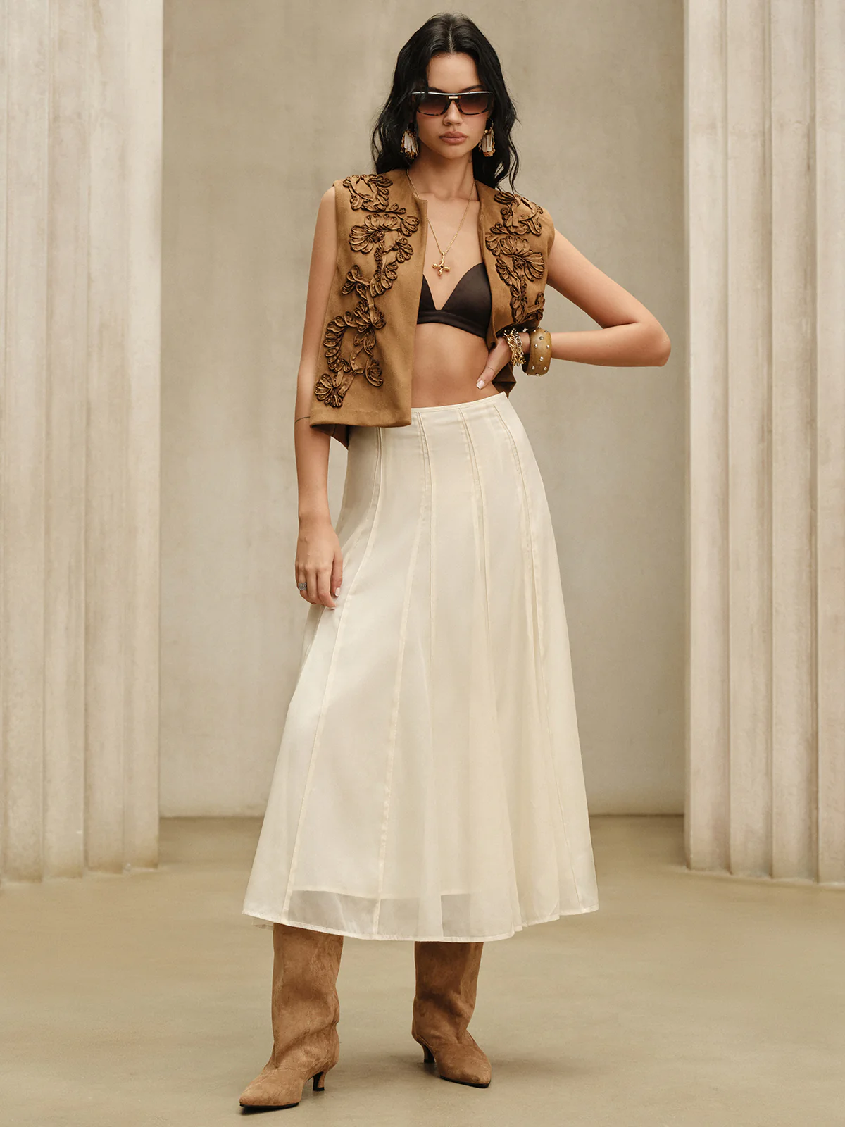 Semi-Sheer Chiffon Mid-Waist Maxi Skirt