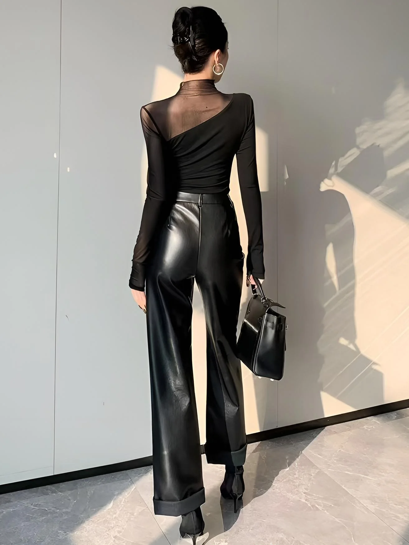 Asymmetrical Sheer Mesh Panel T-Shirt