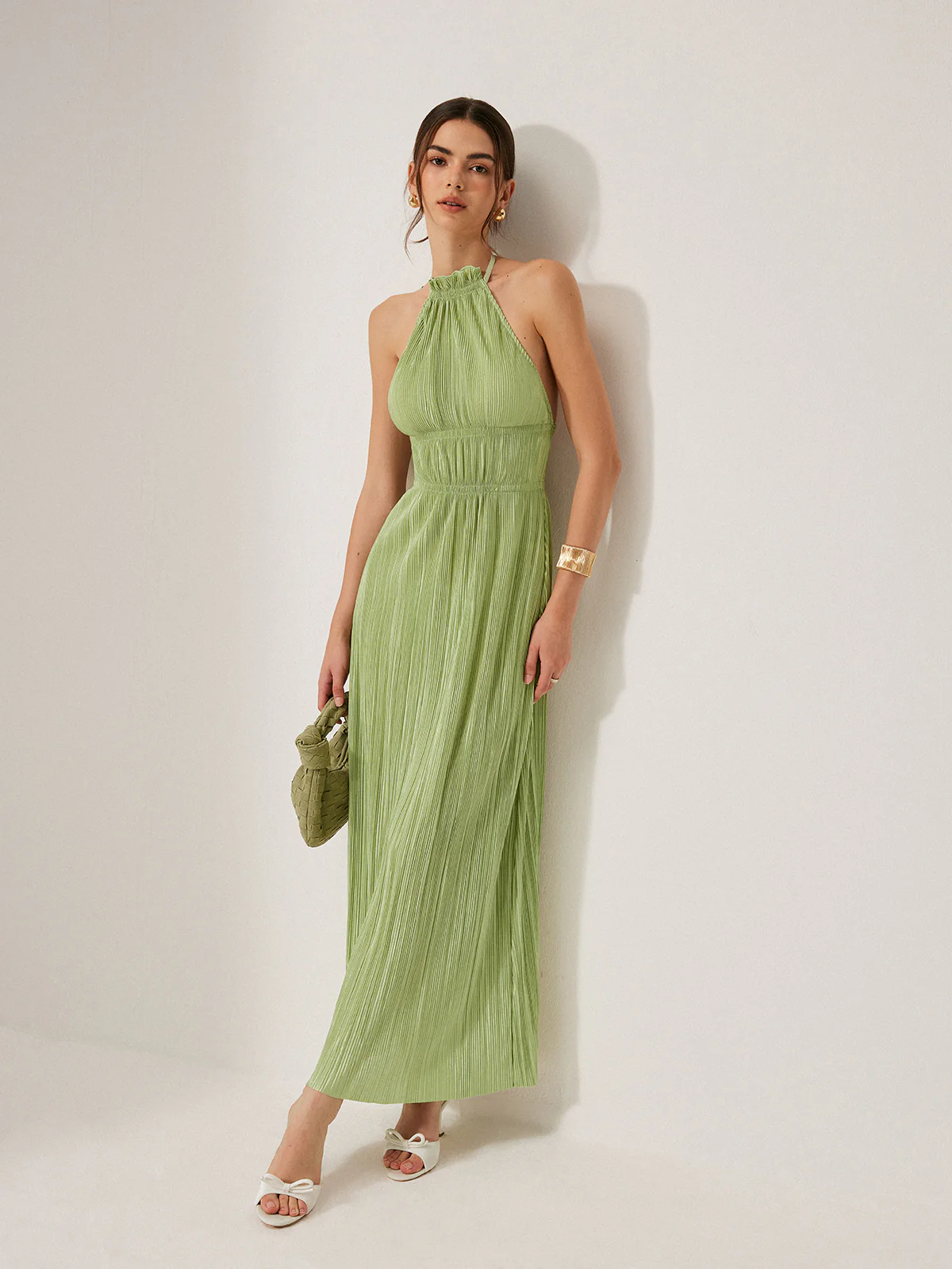 Pleated Halter Backless Dress